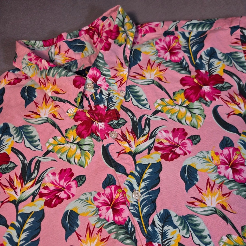 Polo Ralph Lauren Mens XXL Pink Tropical Floral Hibiscus Short Sleeve Shirt